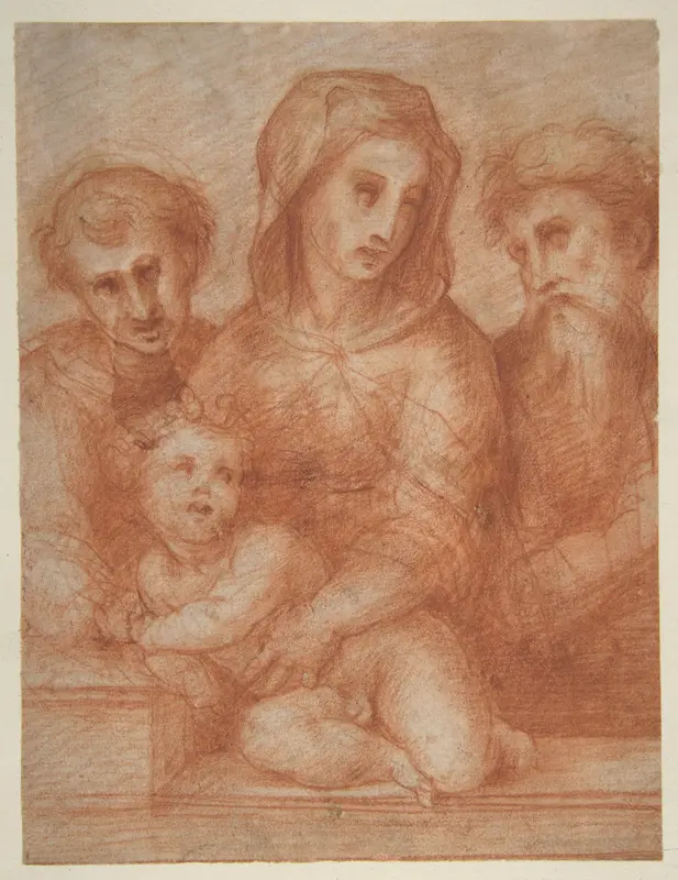 Virgin and Child with Two Saints (recto); Fragmentary Design of a Pietà (verso) Wall Art by Domenico Puligo - High-Resolution Digital Print