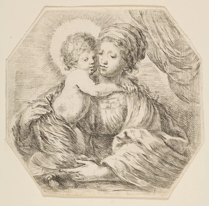 Virgin and Christ Child, an octagonal composition Wall Art by Stefano della Bella - High-Resolution Digital Print