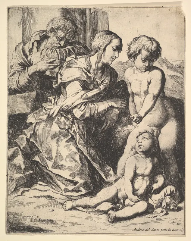Virgin kneeling before Christ