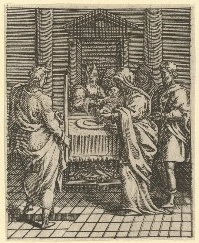 Virgin of Sorrows: The Presentation in the Temple; one of nine surrounding compartments from the Virgin of Sorrows, now separated Wall Art by Giorgio Ghisi - High-Resolution Digital Print