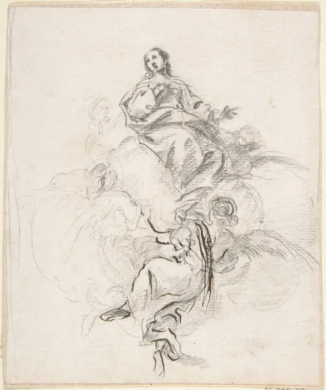 Virgin of the Immaculate Conception Seated on Clouds, Supported by Four Angels Wall Art by Pedro  Duque Cornejo - High-Resolution Digital Print
