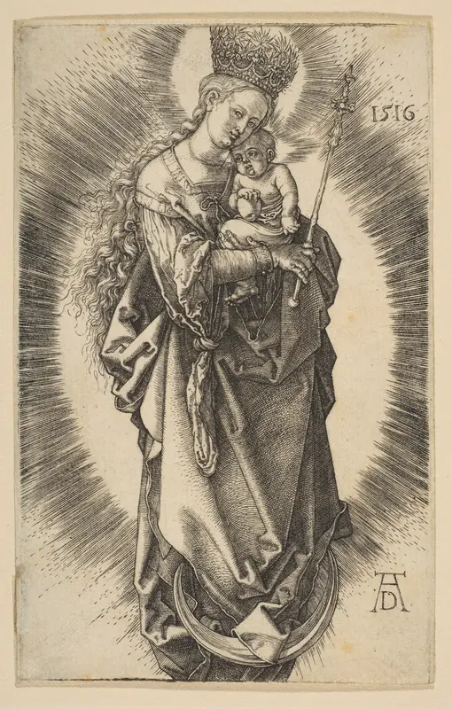 Virgin on the Crescent with Scepter and Starry Crown Wall Art by Albrecht Dürer - High-Resolution Digital Print