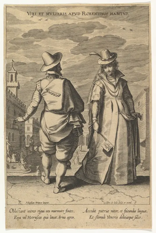 Viri et Mulieris apud Florentinos Habitus, from Fashions of Different Nations Wall Art by Pieter de Jode I - High-Resolution Digital Print
