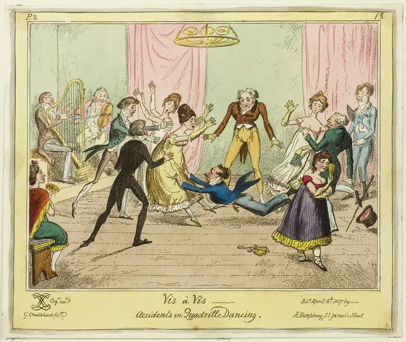 Vis a Vis - Accidents in Quadrille Dancing Wall Art by George Cruikshank - High-Resolution Digital Print