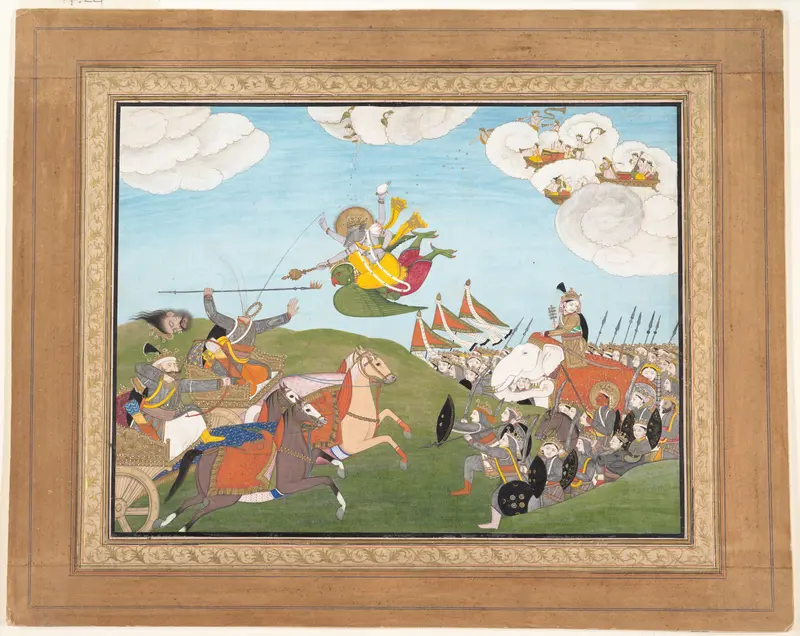 Vishnu as Varaha, the Boar Avatar, Slays Banasur, A Demon General: Page from an Unknown Manuscript Wall Art by Unknown - High-Resolution Digital Print