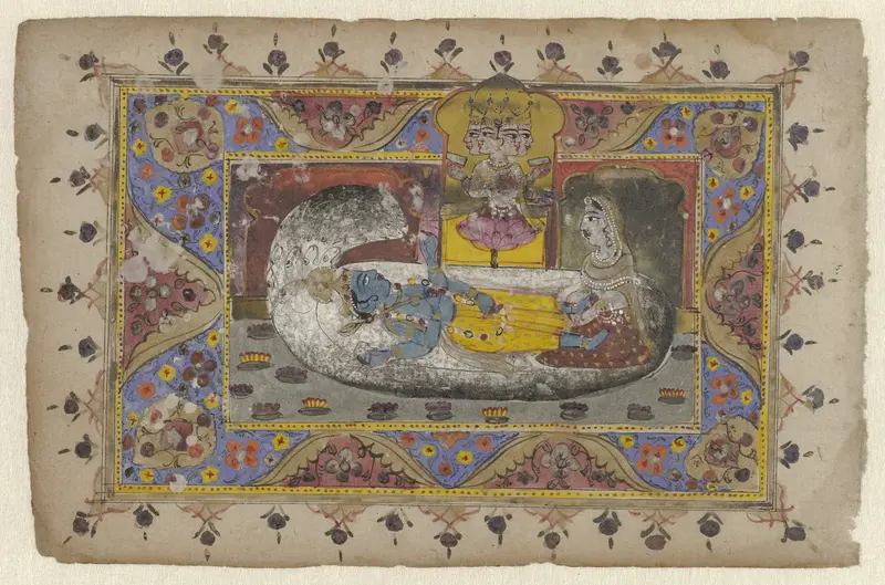 Vishnu op wereldslang Ananta, geboorte van Brahma Wall Art by anonymous - High-Resolution Digital Print