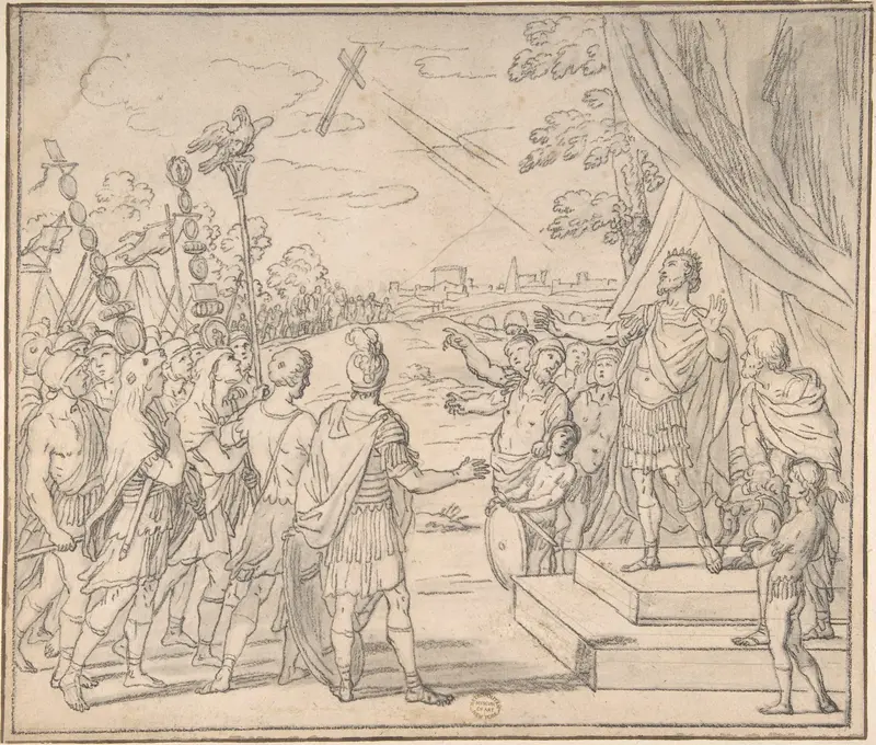 Vision of Constantine, copy after a drawing by Giacinto Gimignani Wall Art by Anonymous, Italian, Roman-Bolognese, 17th century - High-Resolution Digital Print