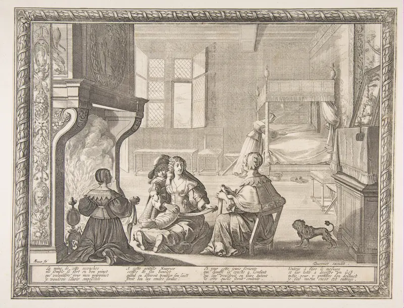 Visit of the Nursemaid, plate 6 from "Marriage in the City" (Le Mariage à la Ville) Wall Art by Abraham Bosse - High-Resolution Digital Print