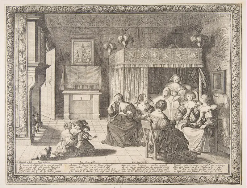Visit to the New Mother, plate 5 from "Marriage in the City" (Le Mariage à la Ville) Wall Art by Abraham Bosse - High-Resolution Digital Print
