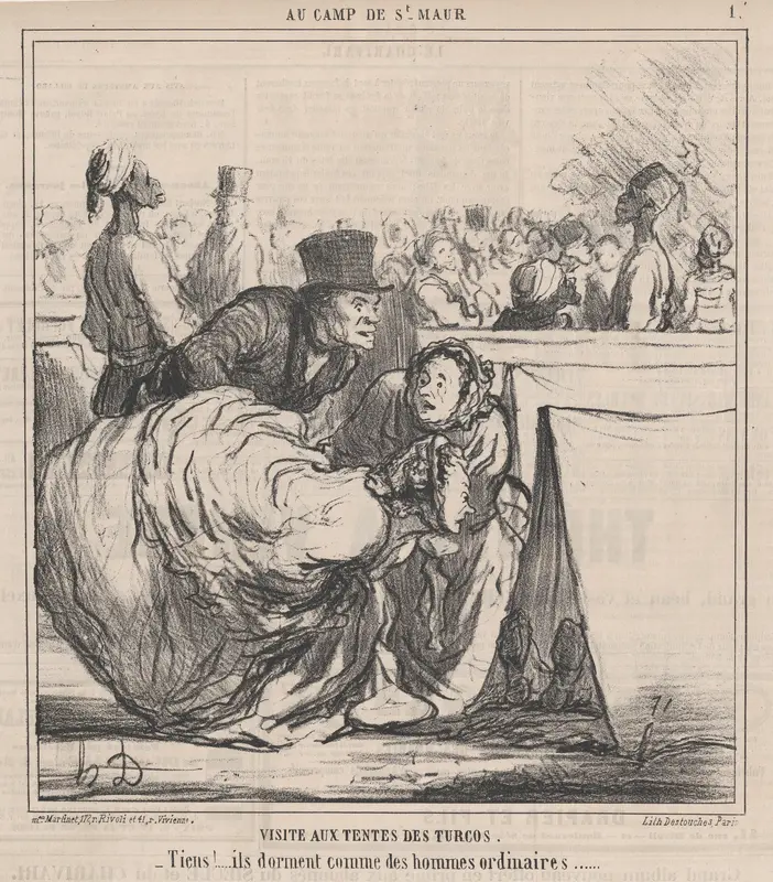 Visite aux Tentes des Turcos...., from Au Camp de Saint-Maur, published in Le Charivari, August 13, 1859 Wall Art by Honoré Daumier - High-Resolution Digital Print