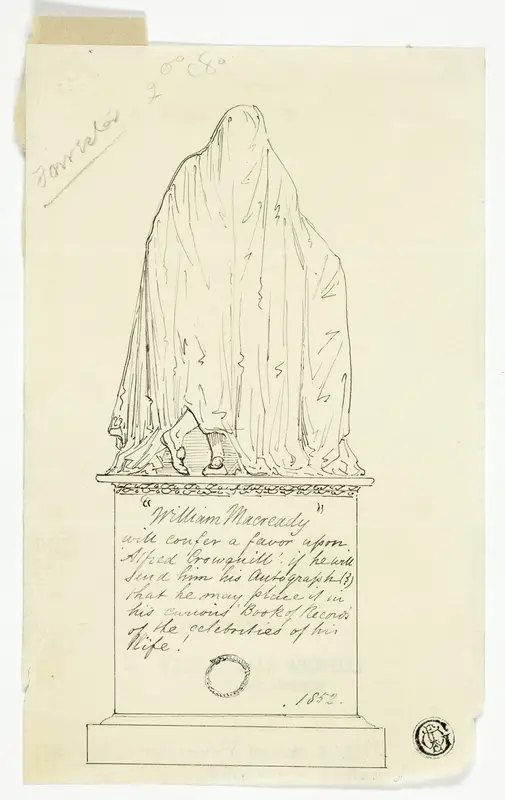 Visiting Card with Draped Monument, Artist's Inscription Wall Art by Alfred Henry Forrester - High-Resolution Digital Print