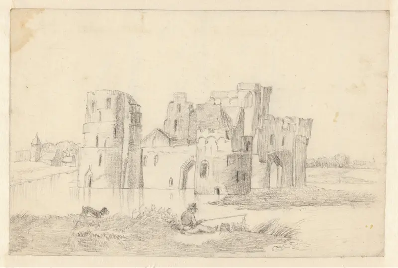 Visser bij de ruïne van een kasteel Wall Art by Unknown - High-Resolution Digital Print