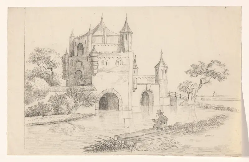 Visser bij een kasteel Wall Art by Unknown - High-Resolution Digital Print