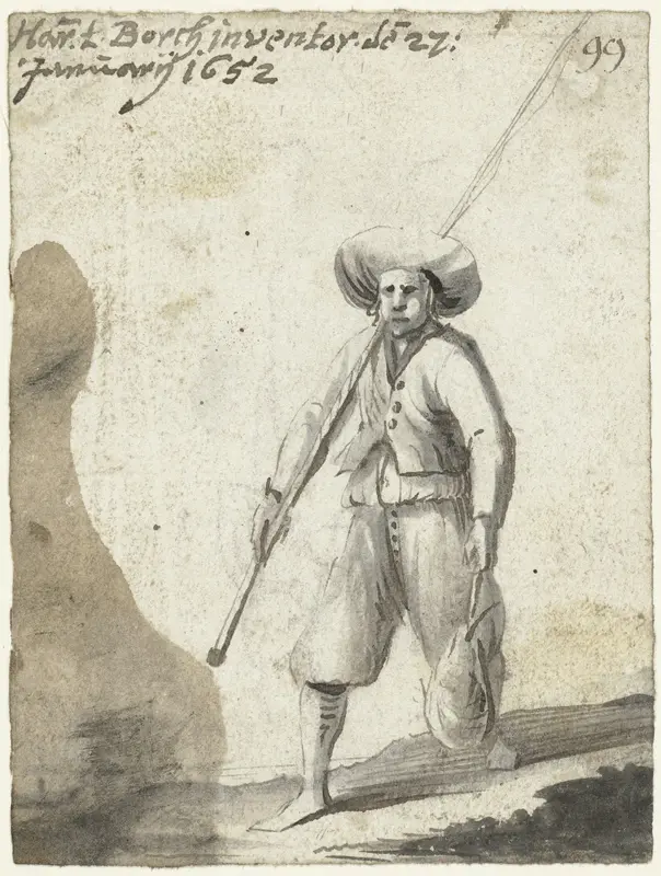 Visser met een hengel en een tas, naar links Wall Art by Unknown - High-Resolution Digital Print