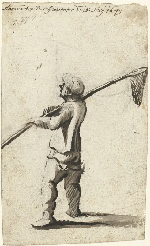 Visser met laarzen en een visnet Wall Art by Unknown - High-Resolution Digital Print