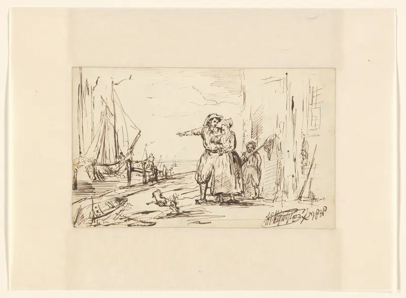Visser neemt afscheid van vrouw op een kade Wall Art by Unknown - High-Resolution Digital Print