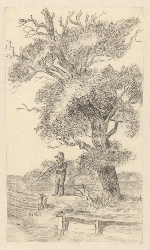 Visser, staand onder een grote boom Wall Art by Unknown - High-Resolution Digital Print