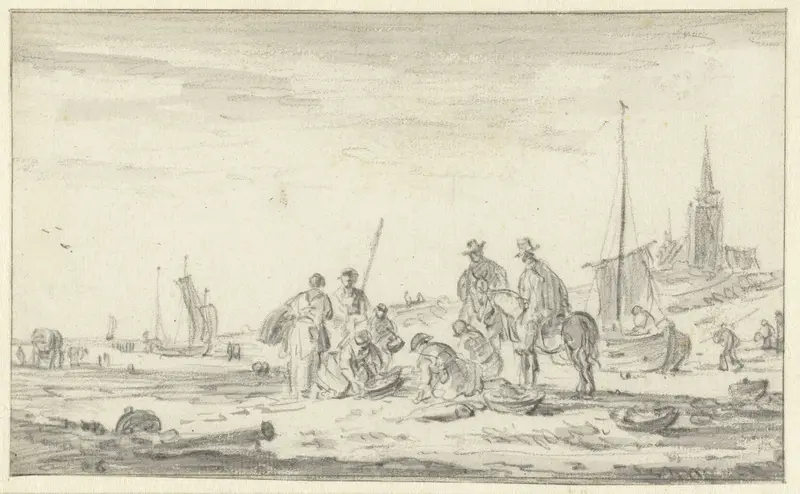 Vissers en ruiters op het strand van Scheveningen Wall Art by Jan van Goyen - High-Resolution Digital Print