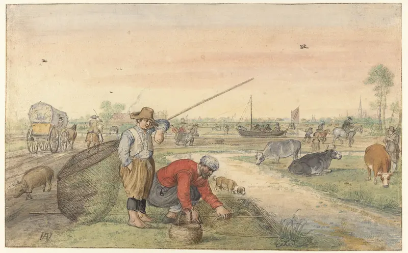 Vissers met schepnetten langs een jaagpad Wall Art by Hendrick Avercamp - High-Resolution Digital Print
