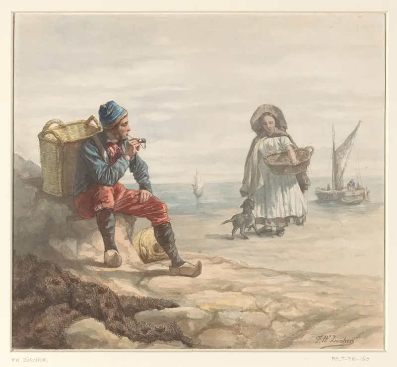 Vissers op het strand Wall Art by Frederik Willem Zürcher - High-Resolution Digital Print