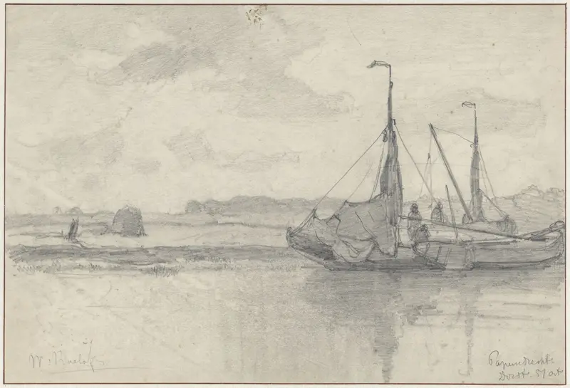 Vissersboten in een landschap te Papendrecht Wall Art by Willem Roelofs (I) - High-Resolution Digital Print