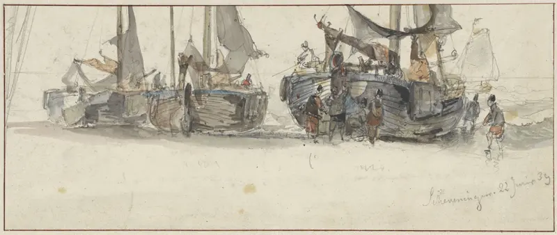 Vissersboten op het strand van Scheveningen Wall Art by Willem Roelofs (I) - High-Resolution Digital Print