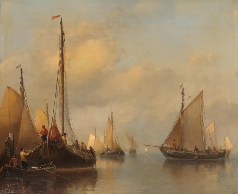 Vissersboten op kalm water