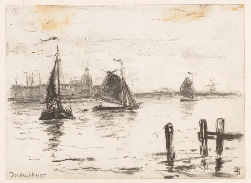Vissersschepen op de Maas voor Dordrecht Wall Art by Carel Nicolaas Storm van 's-Gravesande - High-Resolution Digital Print