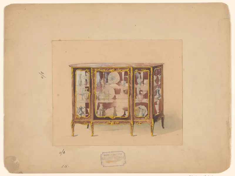 Vitrinemeubel in rococo-stijl, met verguld bronzen beslag en een marmeren blad Wall Art by Unknown - High-Resolution Digital Print