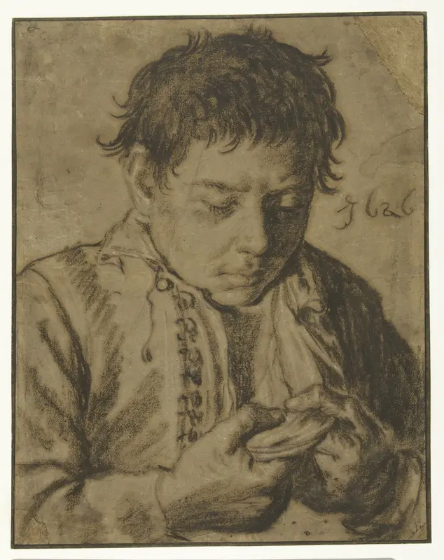 Vlooiende jongen, ten halven lijve Wall Art by Cornelis Saftleven - High-Resolution Digital Print
