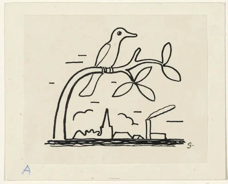 Vogel op een tak voor een skyline Wall Art by Unknown - High-Resolution Digital Print