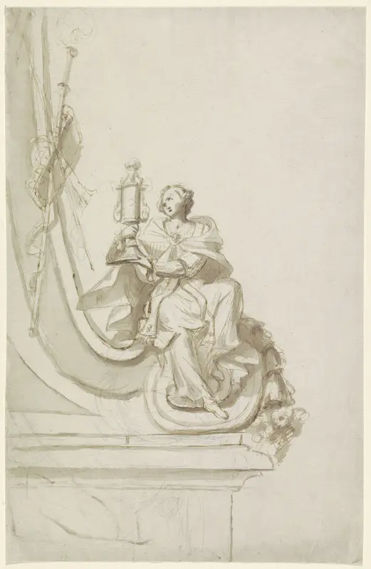 Voluut met zittende vrouw Wall Art by anonymous - High-Resolution Digital Print