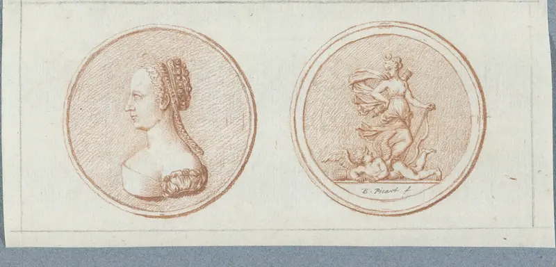 Voor- en achterzijde van een penning met het portret van Diane de Poitiers Wall Art by Bernard Picart - High-Resolution Digital Print