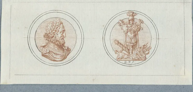 Voor- en achterzijde van een penning met het portret van Hendrik IV, op de overwinning bij Iprij Wall Art by Bernard Picart - High-Resolution Digital Print