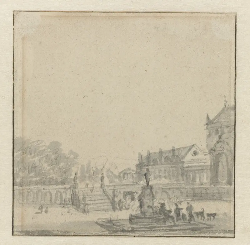 Voorhof van een paleis met een fontein Wall Art by Unknown - High-Resolution Digital Print