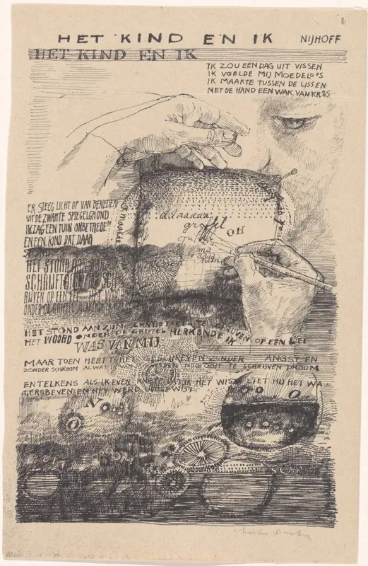 Voorstudie voor de ets Twee handen, schelpen en tekst van het gedicht 'Het Kind en ik' van Martinus Nijhoff Wall Art by Unknown - High-Resolution Digital Print