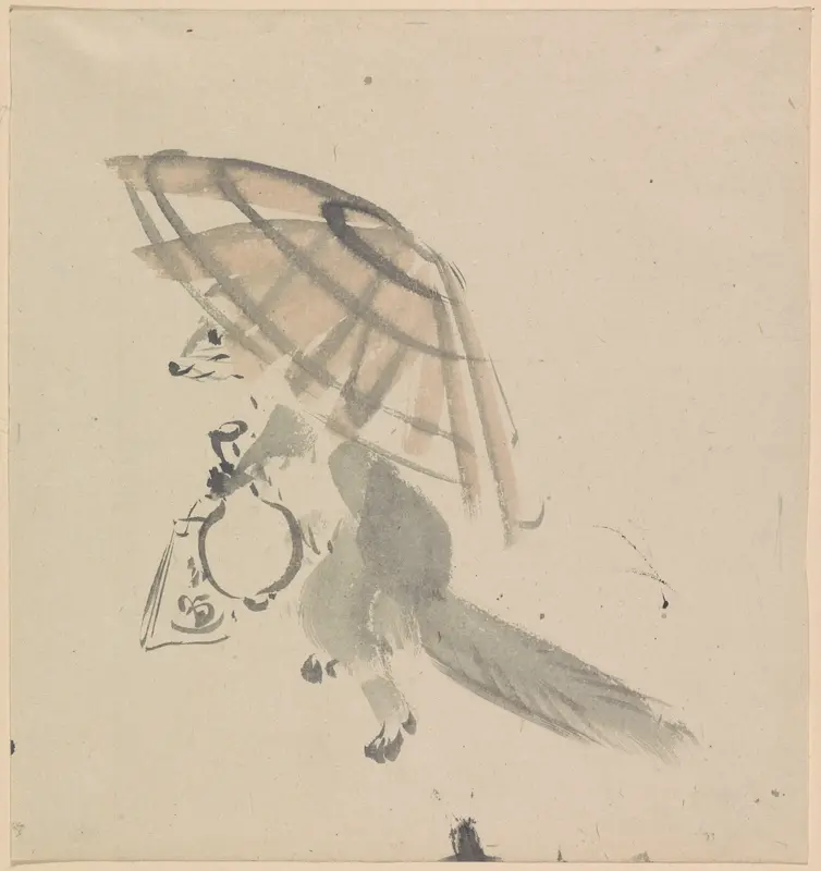 Vos met karaf en parasol Wall Art by Kawanabe Kyôsai - High-Resolution Digital Print