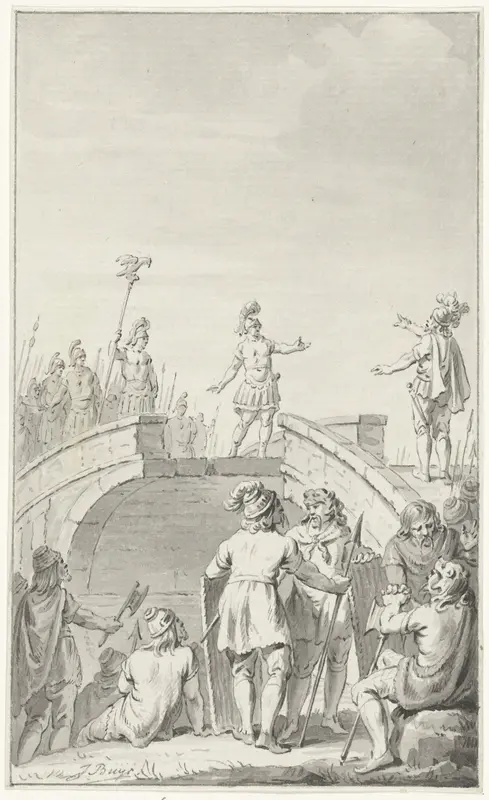 Vredesonderhandelingen tussen Claudius Civilis en Petilius Cerealis op de afgebroken brug, 70 n. Chr. Wall Art by Unknown - High-Resolution Digital Print