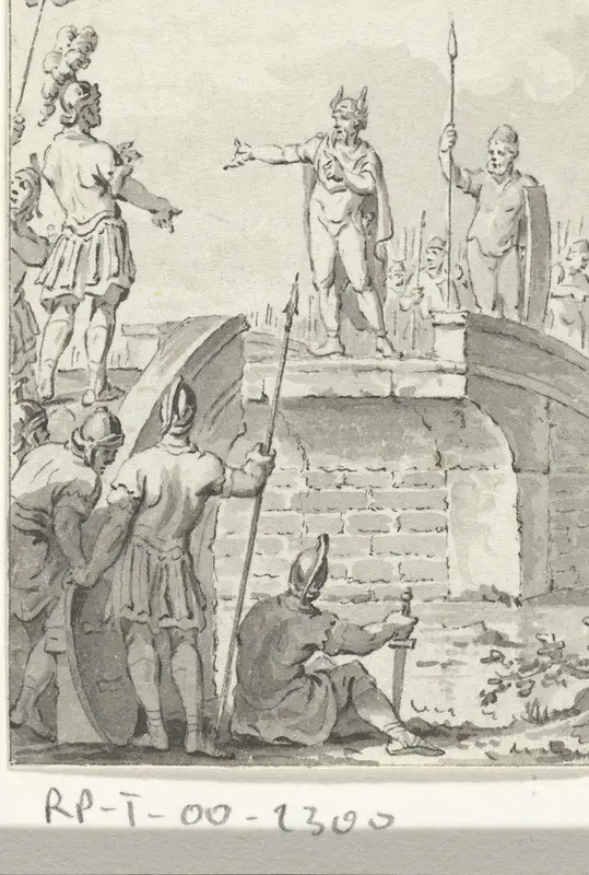 Vredesonderhandelingen tussen Claudius Civilis en Petilius Cerealis op een afgebroken brug, 70 Wall Art by Jacobus Buys - High-Resolution Digital Print