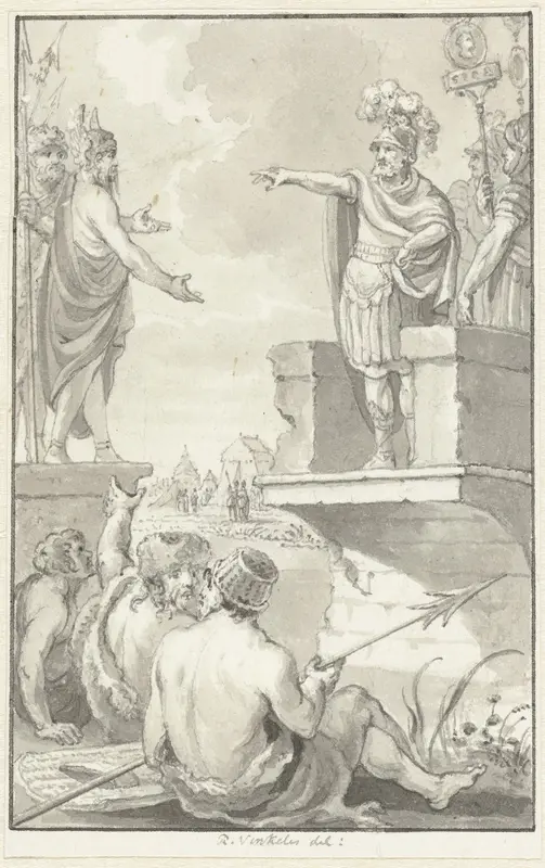Vredesonderhandelingen tussen Claudius Civilis en Petilius Cerealis op een gebroken brug, 69-70 Wall Art by Reinier Vinkeles (I) - High-Resolution Digital Print