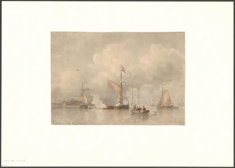 Vreugdeschoten op het IJ bij de inhuldiging van koning Willem III Wall Art by Unknown - High-Resolution Digital Print
