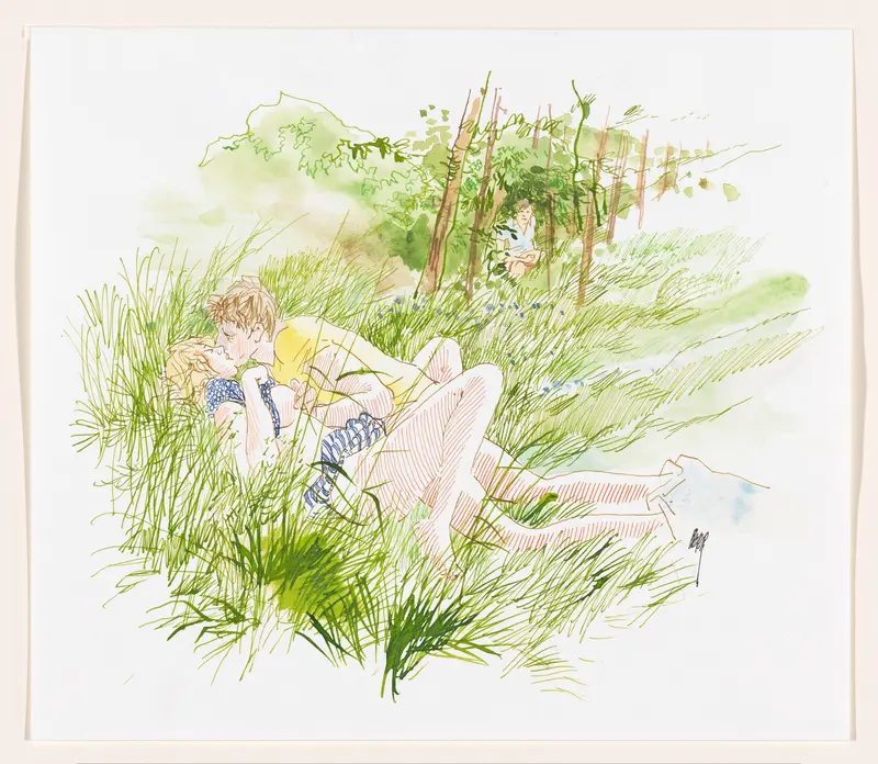 Vrijend paar in struikgewas Wall Art by Unknown - High-Resolution Digital Print