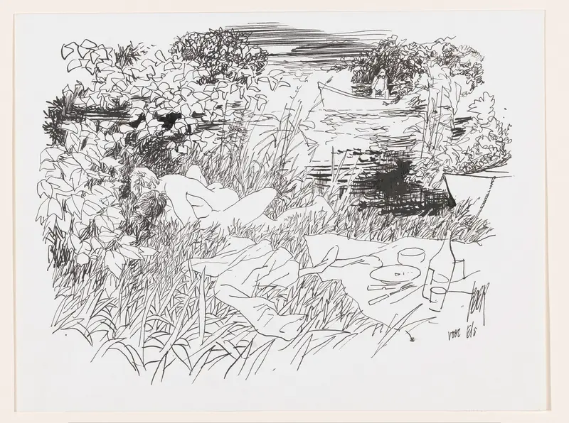 Vrijend paar langs waterkant Wall Art by Unknown - High-Resolution Digital Print