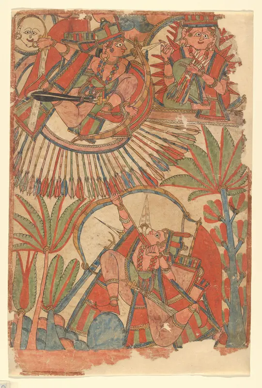 Vrishaketu shoots Babhruvahana in the sky Wall Art by anonymous - High-Resolution Digital Print