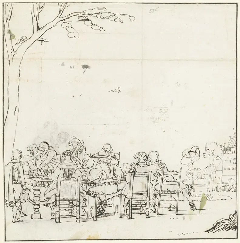 Vrolijk gezelschap aan een tafel in de openlucht Wall Art by Gesina ter Borch - High-Resolution Digital Print
