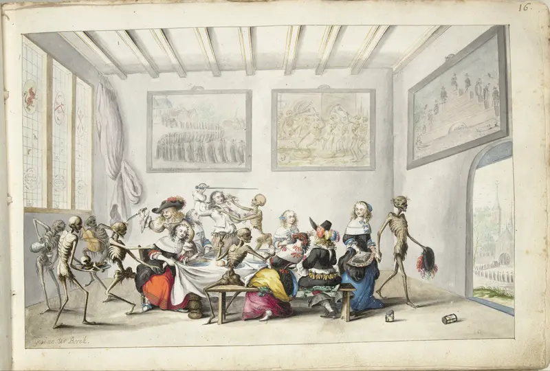 Vrolijk gezelschap dat door de dood wordt gestoord Wall Art by Unknown - High-Resolution Digital Print