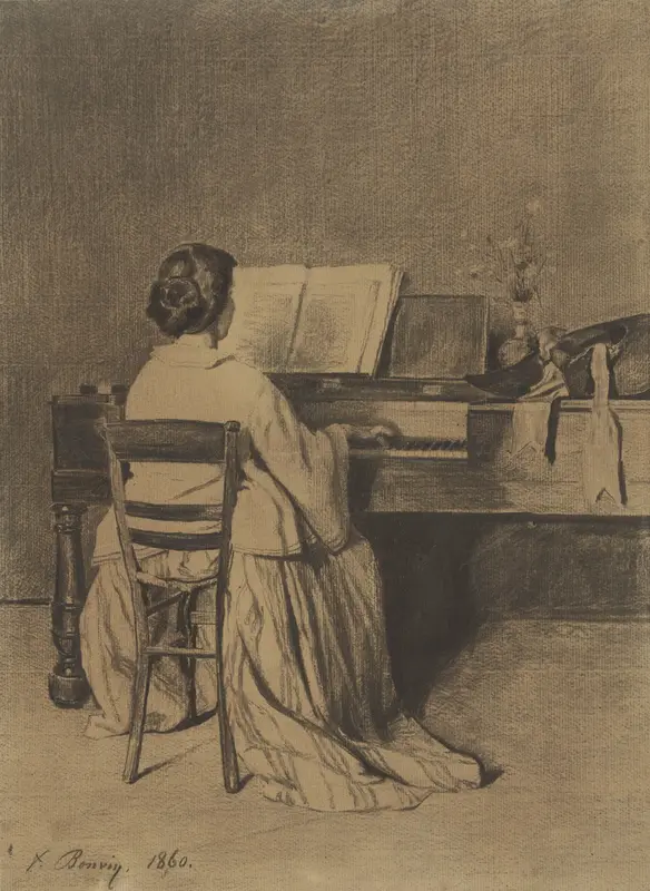 Vrouw aan de piano, op de rug gezien Wall Art by François Bonvin - High-Resolution Digital Print