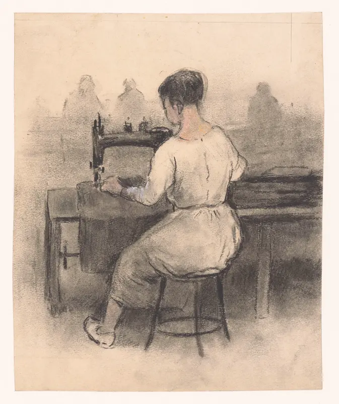 Vrouw achter naaimachine Wall Art by Herman Heijenbrock - High-Resolution Digital Print