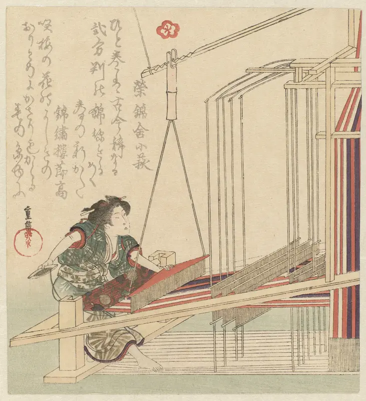 Vrouw achter weefgetouw Wall Art by Shigenobu (II) - High-Resolution Digital Print