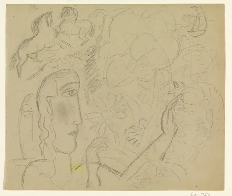 Vrouw bekijkt bloemen Wall Art by Leo Gestel - High-Resolution Digital Print